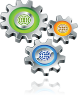 Three gears with world wide web globe symbols